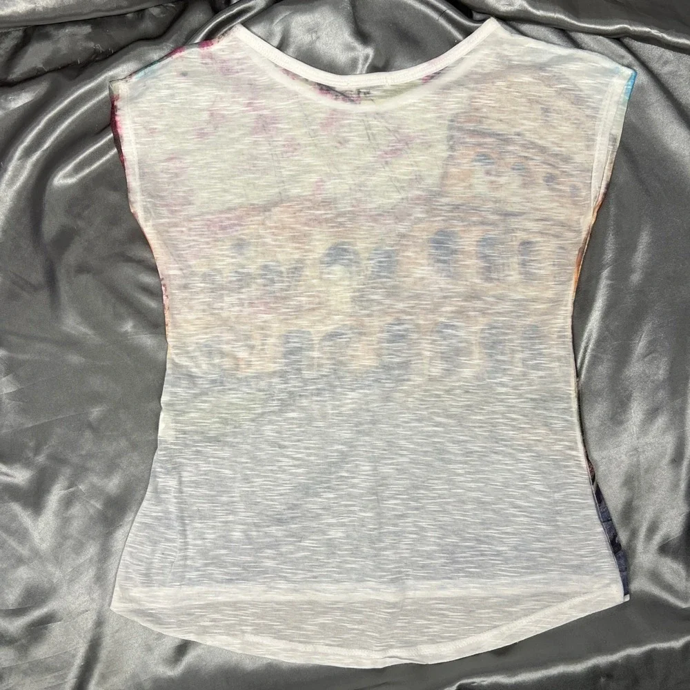 Made in Italy Rome Colosseum Cherry Blossom Graphic Cap Sleeve Tee White Medium - Picture 11 of 12